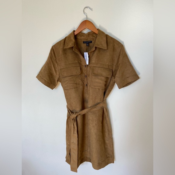 NWT Banana Republic Brown Vegan Suede Short Sleeve Shirtdress Size M - Picture 2 of 9